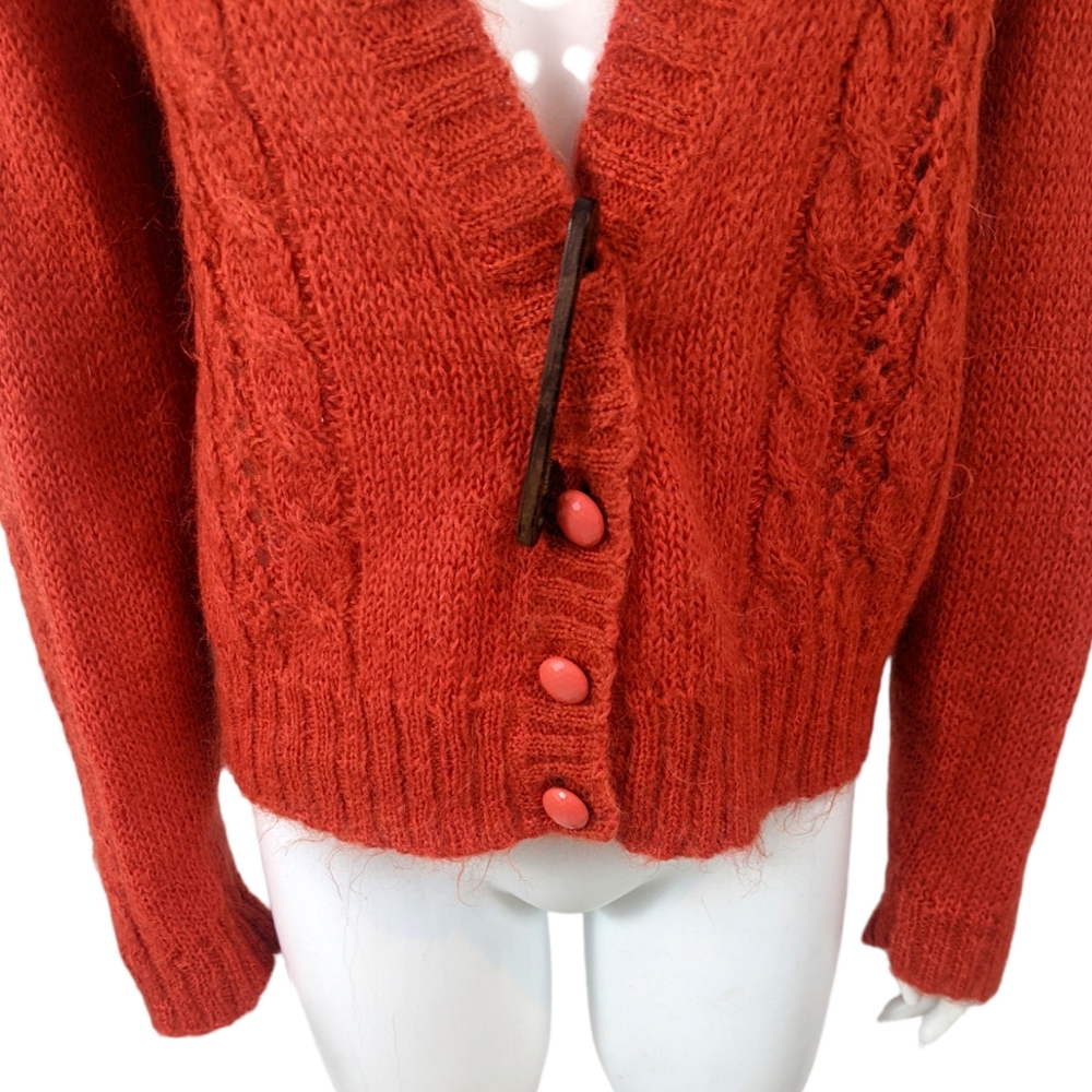 Vintage Wool Button Cardigan Sweater Womens Medium Orange DD Sloane V Neck - Picture 5 of 13